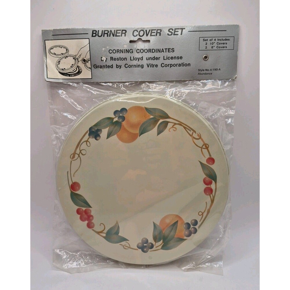 Vtg Corelle Coordinates Abundance Fruit Burner Covers 4-190-A Set 4 2x10 2x8